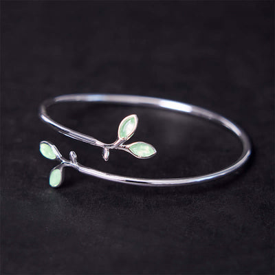 Foviel Leaf Pattern Cat Eye Support Cuff Bracelet Bangle