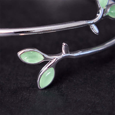 Foviel Leaf Pattern Cat Eye Support Cuff Bracelet Bangle