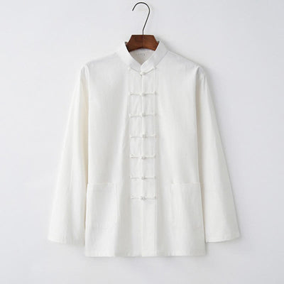 Buddha Stones Tang Frog-Button Long Sleeve Shirt Cotton Men's Clothing - White - US/UK/AU44，EU54 (4XL) - image 1