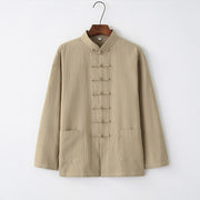 Foviel Tang Frog-Button Long Sleeve Shirt Cotton Men's Clothing