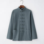 Foviel Tang Frog-Button Long Sleeve Shirt Cotton Men's Clothing