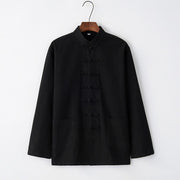 Foviel Tang Frog-Button Long Sleeve Shirt Cotton Men's Clothing