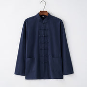 Foviel Tang Frog-Button Long Sleeve Shirt Cotton Men's Clothing