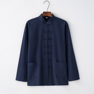 Buddha Stones Tang Frog-Button Long Sleeve Shirt Cotton Men's Clothing - MidnightBlue - US/UK/AU44，EU54 (4XL) - image 4