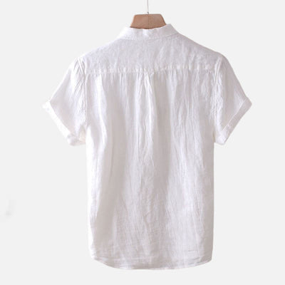 Buddha Stones Men's Shirt Solid Color Lapel Top Short Sleeve Comfy Button Crease Cotton Linen Shirt - image 8