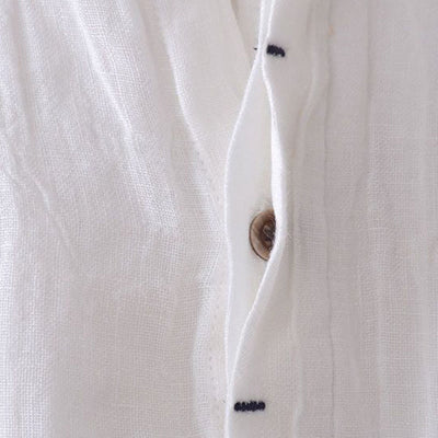 Buddha Stones Men's Shirt Solid Color Lapel Top Long Sleeve Comfy Button Crease Cotton Linen Shirt - image 9