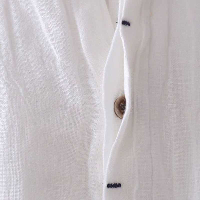 Buddha Stones Men's Shirt Solid Color Lapel Top Long Sleeve Comfy Button Crease Cotton Linen Shirt - image 9