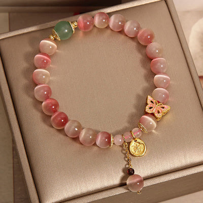 Buddha Stones Gradient Pink Cat's Eye Butterfly Peace Bracelet Bracelet BS 1