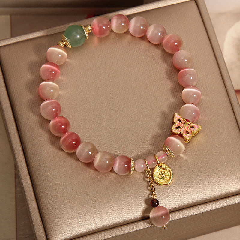 Buddha Stones Gradient Pink Cat's Eye Butterfly Peace Bracelet Bracelet BS 1