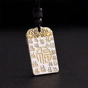 Foviel Silver Plated Copper Fu Character Auspicious Clouds Luck Fortune Rope Necklace Pendant