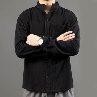 Buddha Stones Men's Long Sleeve Shirt With Pocket Stand Collar Comfort Shirt - image 17