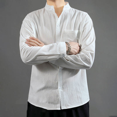 Buddha Stones Men's Long Sleeve Shirt With Pocket Stand Collar Comfort Shirt - image 12