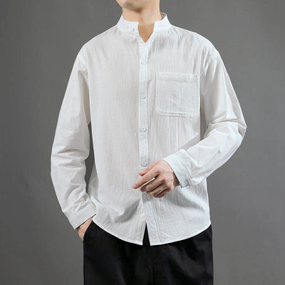 Buddha Stones Men's Long Sleeve Shirt With Pocket Stand Collar Comfort Shirt - White - US/UK/AU46，EU56 (5XL) - image 9