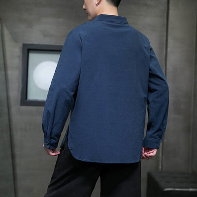 Buddha Stones Men's Long Sleeve Shirt Stand Collar Comfort Cotton Linen Shirt - image 7