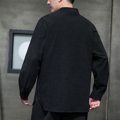 Buddha Stones Men's Long Sleeve Shirt Stand Collar Comfort Cotton Linen Shirt - image 15