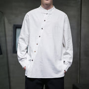 Foviel Men's Long Sleeve Shirt Stand Collar Comfort Cotton Linen Shirt