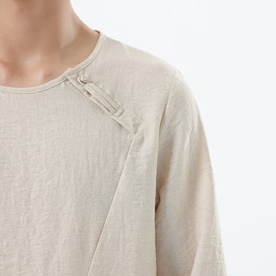 Buddha Stones Men's Long Sleeve Round Collar Comfort Cotton Linen Shirt - image 23