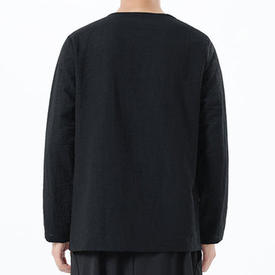 Buddha Stones Men's Long Sleeve Round Collar Comfort Cotton Linen Shirt - image 28