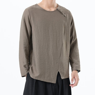 Buddha Stones Men's Long Sleeve Round Collar Comfort Cotton Linen Shirt - image 3