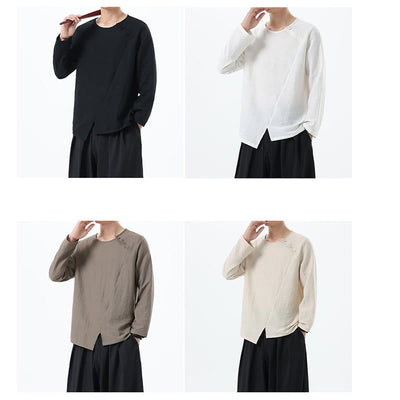 Buddha Stones Men's Long Sleeve Round Collar Comfort Cotton Linen Shirt - image 34