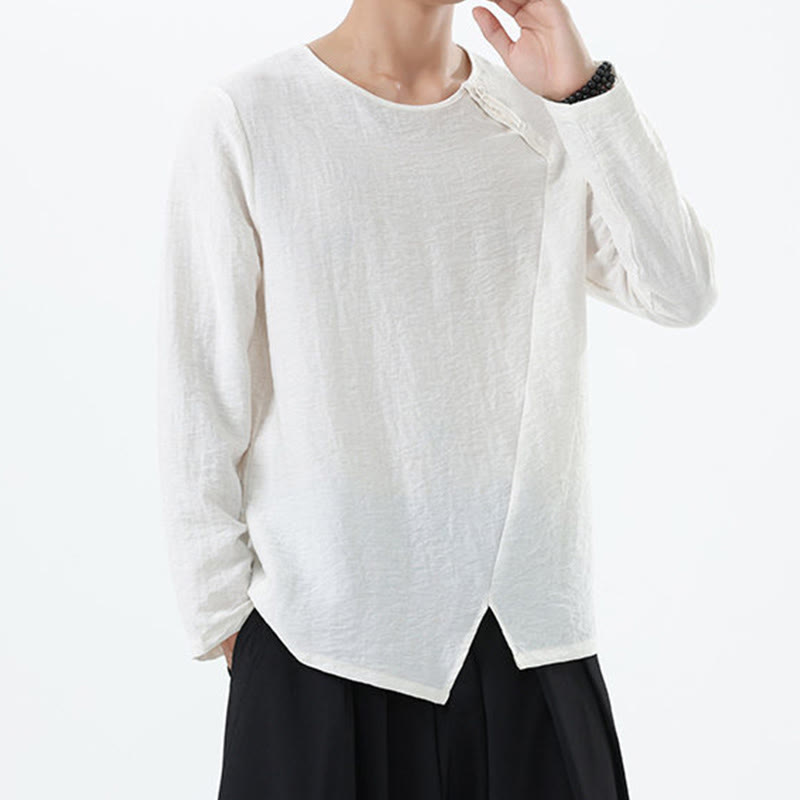 Buddha Stones Men's Long Sleeve Round Collar Comfort Cotton Linen Shirt - image 10