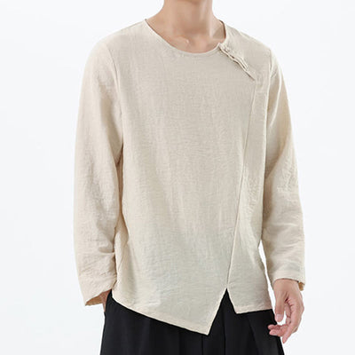 Buddha Stones Men's Long Sleeve Round Collar Comfort Cotton Linen Shirt - image 20