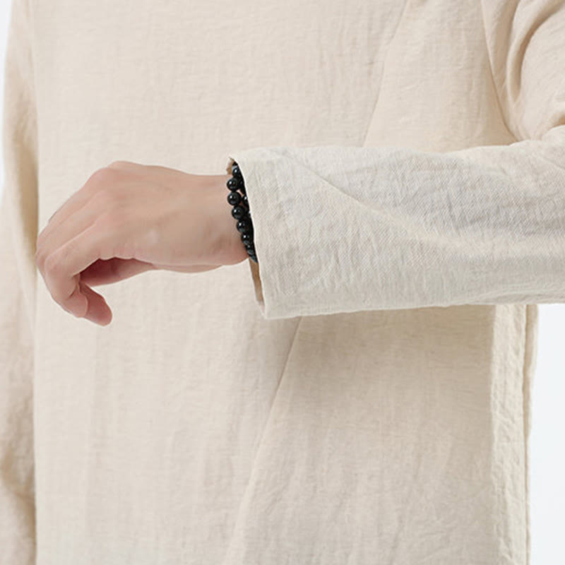 Buddha Stones Men's Long Sleeve Round Collar Comfort Cotton Linen Shirt - image 25