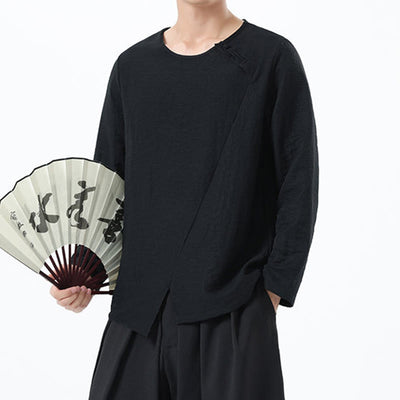 Buddha Stones Men's Long Sleeve Round Collar Comfort Cotton Linen Shirt - image 31