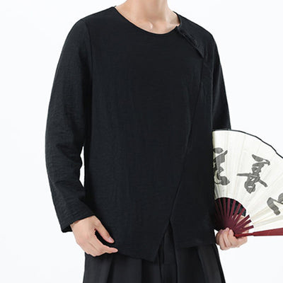 Buddha Stones Men's Long Sleeve Round Collar Comfort Cotton Linen Shirt - image 33