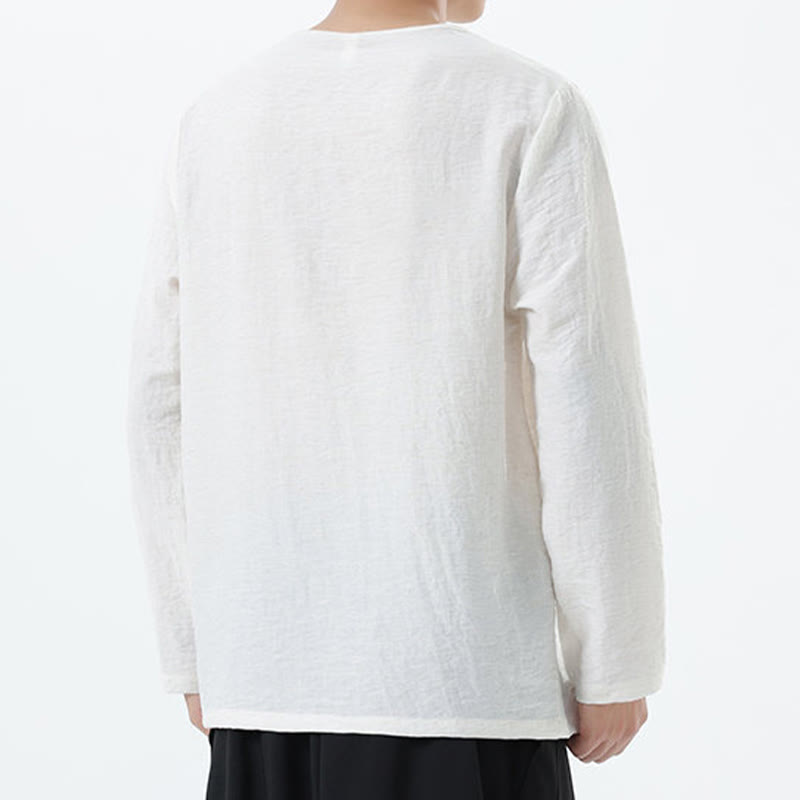 Buddha Stones Men's Long Sleeve Round Collar Comfort Cotton Linen Shirt - image 8