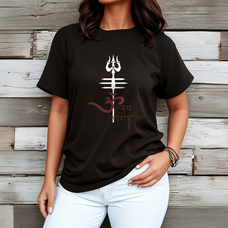 Foviel OM NAMAH SHIVAYEin Dreizack-Tee T-Shirt aus Baumwolle