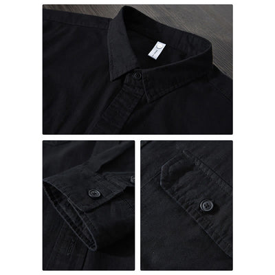 Foviel Men's Long Sleeve Turn-down Collar With Pocket Pure Color Casual Cotton Shirt