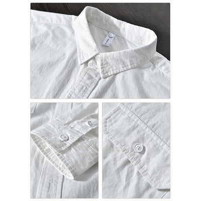 Foviel Men's Long Sleeve Turn-down Collar With Pocket Pure Color Casual Cotton Shirt