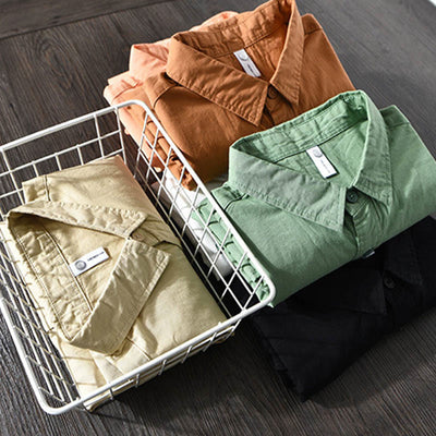 Foviel Men's Long Sleeve Turn-down Collar With Pocket Pure Color Casual Cotton Shirt