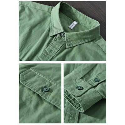 Foviel Men's Long Sleeve Turn-down Collar With Pocket Pure Color Casual Cotton Shirt
