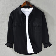Foviel Men's Long Sleeve Turn-down Collar With Pocket Pure Color Casual Cotton Shirt
