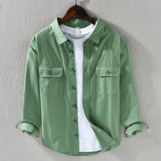 Foviel Men's Long Sleeve Turn-down Collar With Pocket Pure Color Casual Cotton Shirt