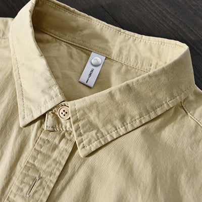 Foviel Men's Long Sleeve Turn-down Collar With Pocket Pure Color Casual Cotton Shirt