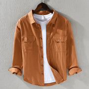 Foviel Men's Long Sleeve Turn-down Collar With Pocket Pure Color Casual Cotton Shirt