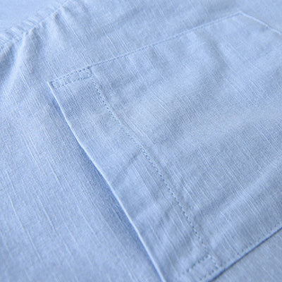 Buddha Stones Men's Long Sleeve Stand Collar With Pocket Pure Color Casual Cotton Linen Shirt - image 18