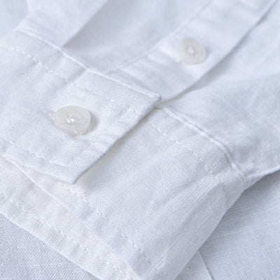 Buddha Stones Men's Long Sleeve Stand Collar With Pocket Pure Color Casual Cotton Linen Shirt - image 7
