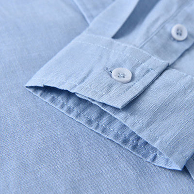 Buddha Stones Men's Long Sleeve Stand Collar With Pocket Pure Color Casual Cotton Linen Shirt - image 13