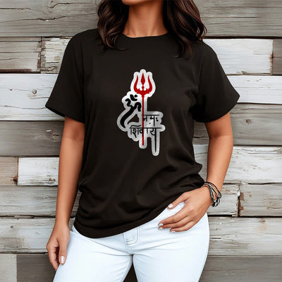 Foviel OM NAMAH SHIVAYA Red Trident Profile Cotton Tee T-shirt