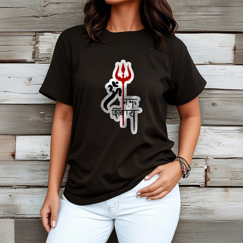 Foviel OM NAMAH SHIVAYA Red Trident Profile Cotton Tee T-shirt