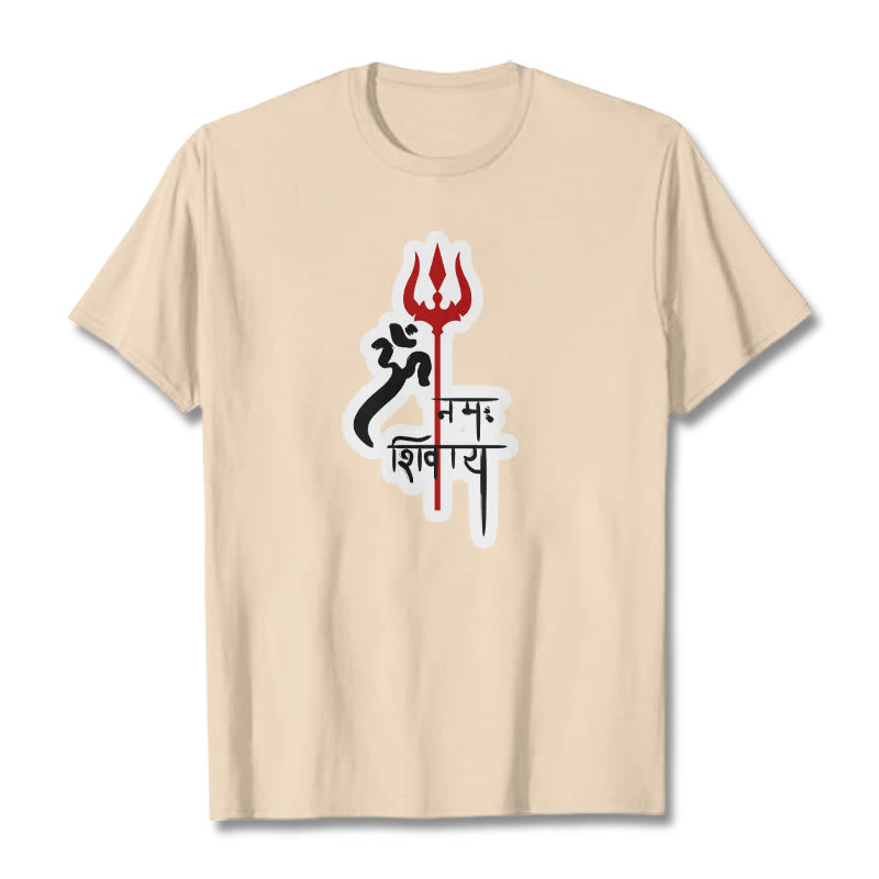 Foviel OM NAMAH SHIVAYA Red Trident Profile Cotton Tee T-shirt