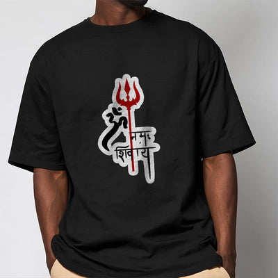 Foviel OM NAMAH SHIVAYA Red Trident Profile Cotton Tee T-shirt