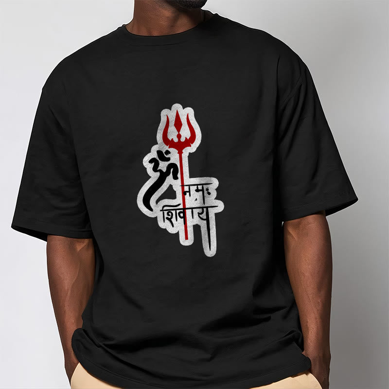 Foviel OM NAMAH SHIVAYA Red Trident Profile Cotton Tee T-shirt