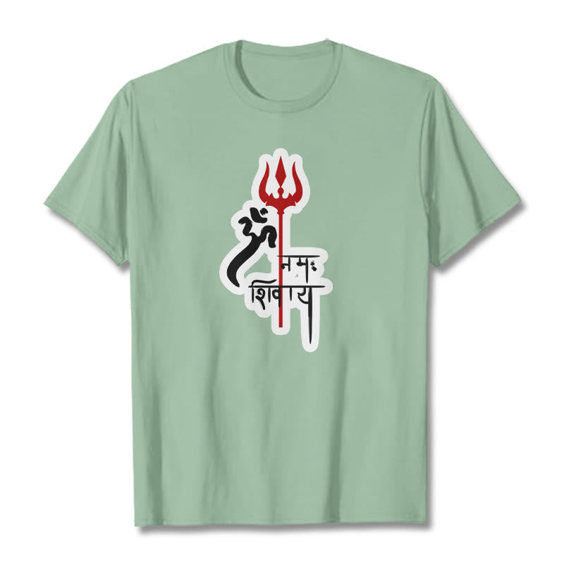 Foviel OM NAMAH SHIVAYA Rot Dreizack Profil Baumwolle Tee T-Shirt