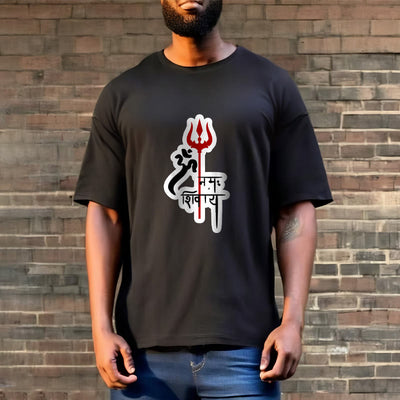 Foviel OM NAMAH SHIVAYA Red Trident Profile Cotton Tee T-shirt