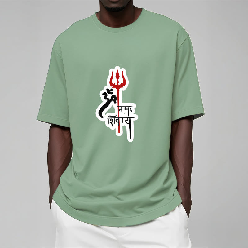 Foviel OM NAMAH SHIVAYA Rot Dreizack Profil Baumwolle Tee T-Shirt